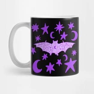 Cute Vampire Bat with Moons and Stars, Purple Mug